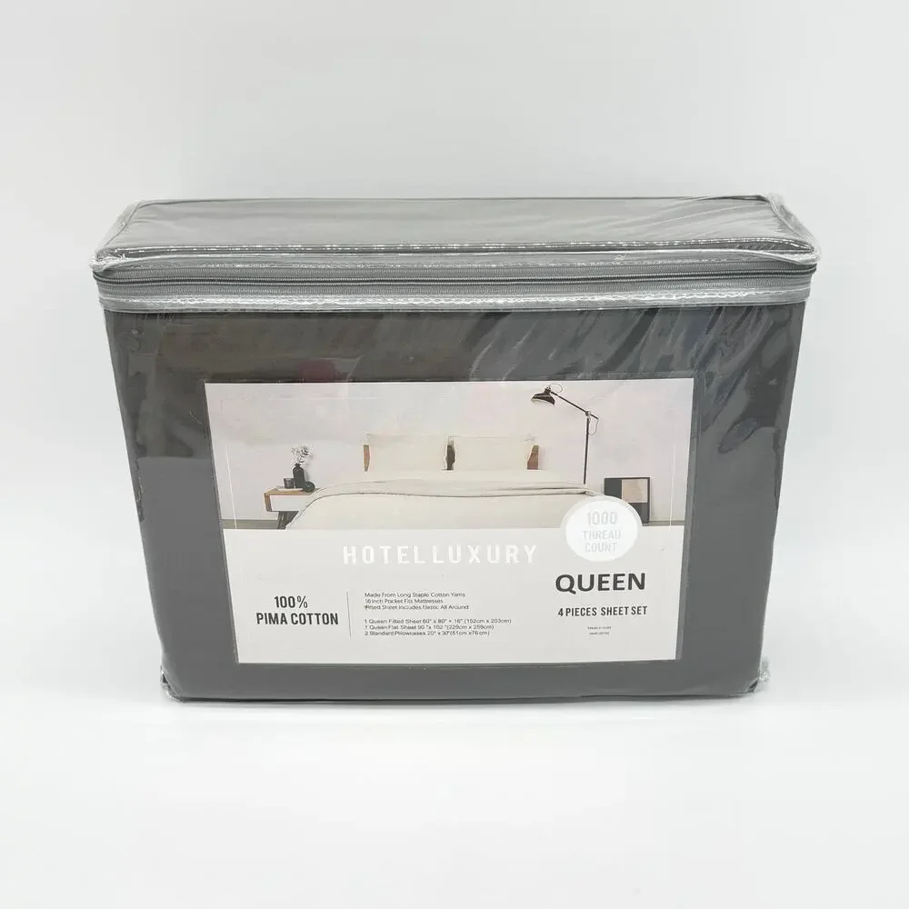 Hotel Luxury QUEEN 4p Sheet Set Dark Gray 100% Pima Cotton 1000 Thread Count NEW